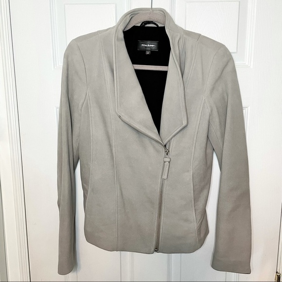 MACKAGE Cleo Grey Suede Leather Moto Biker Zip Jacket Small - Picture 2 of 12